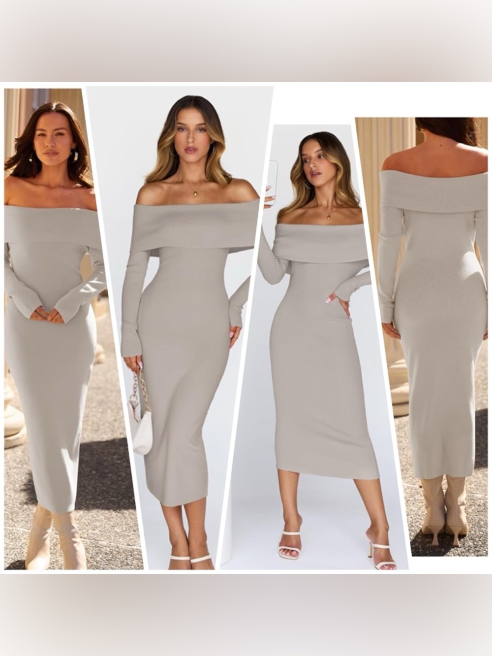 Women's Off Shoulder Sweater Midi Dress - L